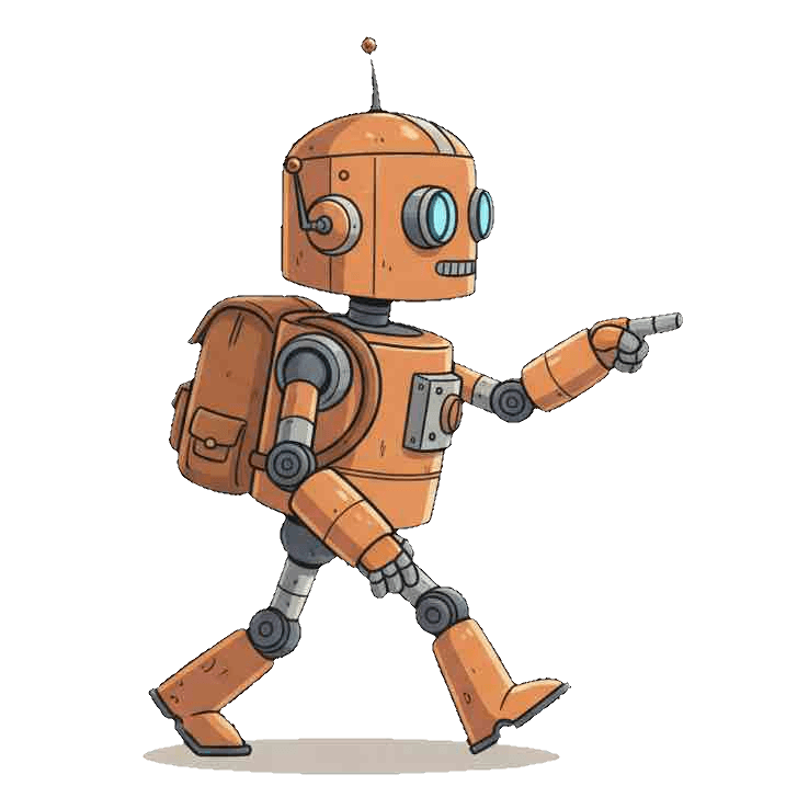 Urban Walker AI mascot character with backpack ready for walking tours